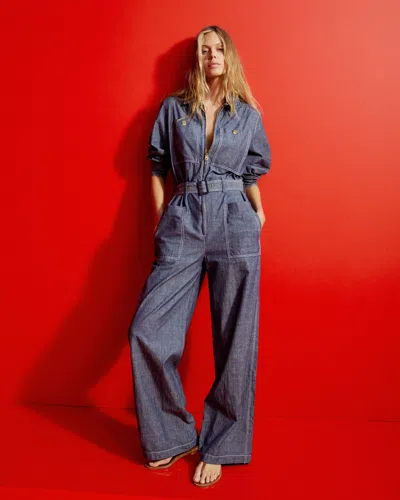 Serena Bute London Chambray Cargo Jumpsuit In Chambray - Dark Navy