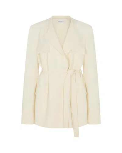 Serena Bute Relaxed Jacket With Georgette Trim - Cream
