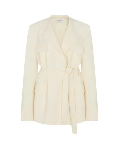 Serena Bute Relaxed Jacket With Georgette Trim - Cream In Neutrals