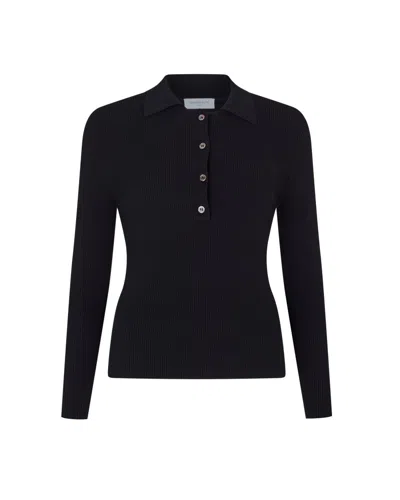 Serena Bute Ribbed Henley Top - Black
