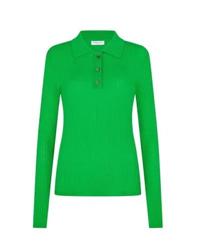 Serena Bute Ribbed Henley Top - Bright Green