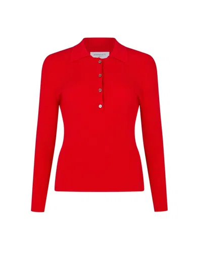 Serena Bute Ribbed Henley Top - Red