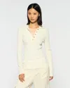 Serena Bute Ribbed Henley Top In White