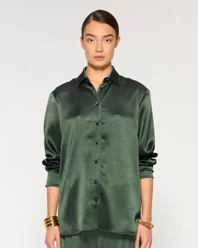 Serena Bute Satin Boyfriend Shirt In Green