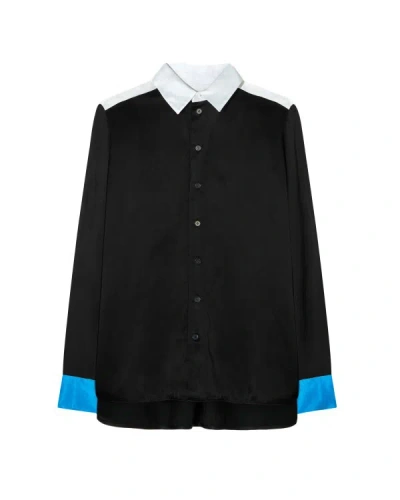 Serena Bute Satin Colour Block Shirt - Black