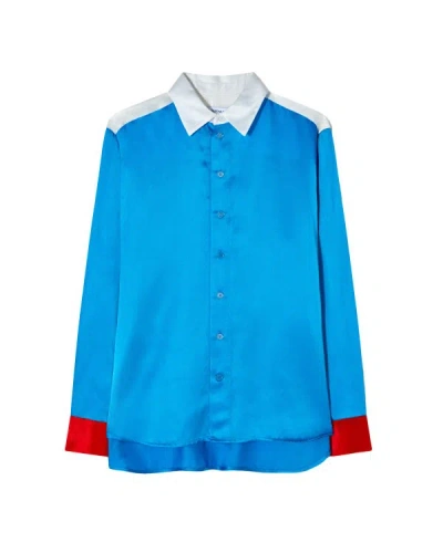 Serena Bute Satin Colour Block Shirt - Retro Blue