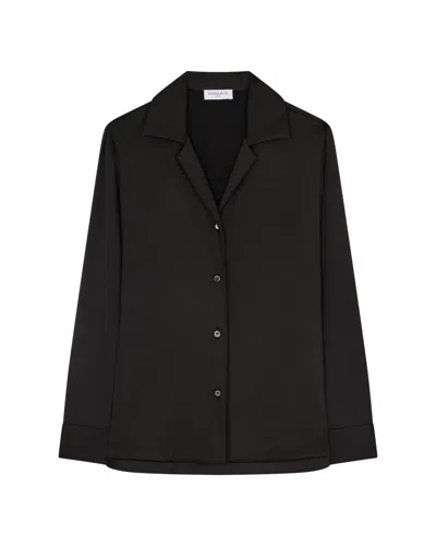 Serena Bute Satin Revere Collar Shirt - Black