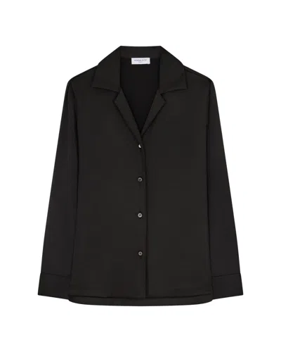 Serena Bute Satin Revere Collar Shirt - Black