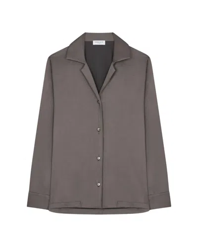 Serena Bute Satin Revere Collar Shirt - Charcoal In Grey