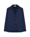 Serena Bute Satin Revere Collar Shirt - Dark Navy
