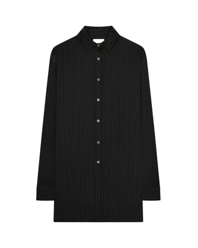 Serena Bute Satin Stripe Open Back Shirt - Black