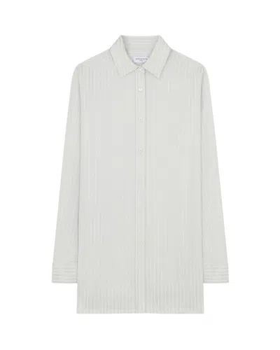 Serena Bute Satin Stripe Open Back Shirt - Silver In White