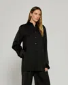 Serena Bute Satin Stripe Open Back Shirt In Black