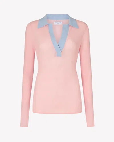 Serena Bute Silk Blend Open Neck Henley In Pink