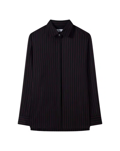 Serena Bute Wool Pinstripe Boyfriend Shirt - Black/pink