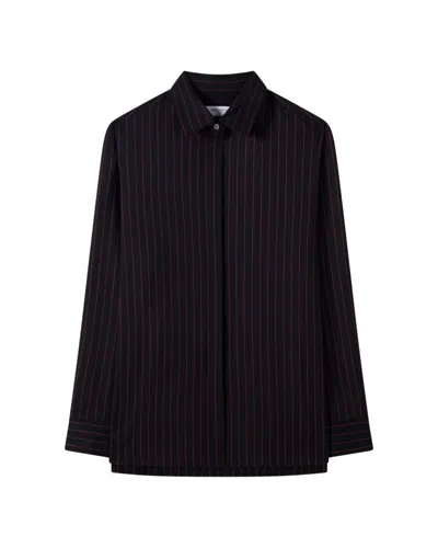Serena Bute Wool Pinstripe Boyfriend Shirt - Black/pink In Blue
