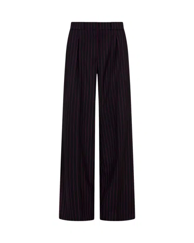 Serena Bute Wool Pinstripe Pleated Trouser - Black/pink