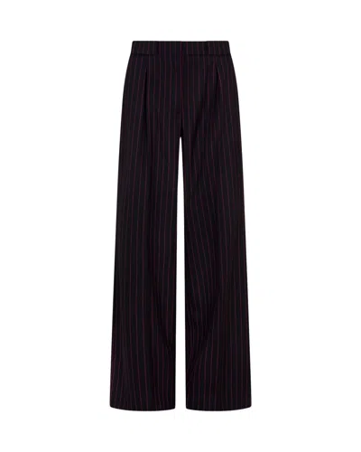 Serena Bute Wool Pinstripe Pleated Trouser - Black/pink