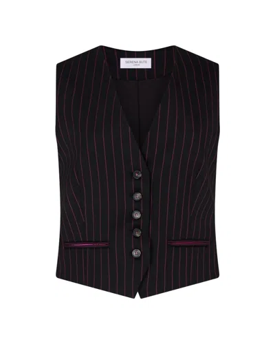 Serena Bute Wool Pinstripe Waistcoat - Black/pink