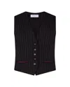 Serena Bute Wool Pinstripe Waistcoat - Black/pink In Black