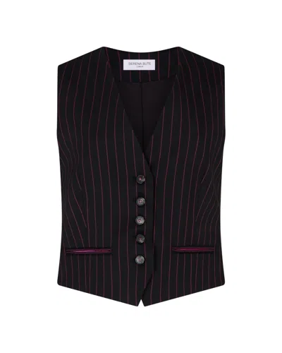 Serena Bute Wool Pinstripe Waistcoat - Black/pink