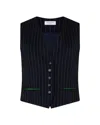 Serena Bute Wool Pinstripe Waistcoat - Navy/green In Blue