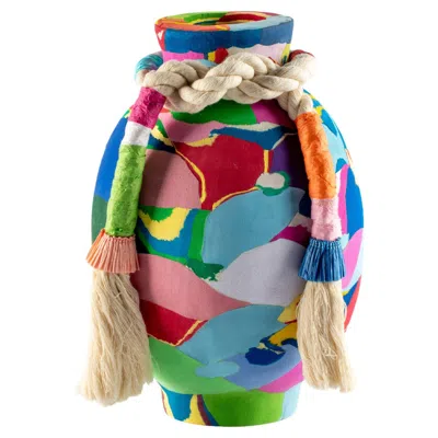 Pre-owned Serena Confalonieri Jambo Artisanal Amphora In Colorful Salvaged Rubber In Brown