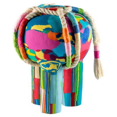 Pre-owned Serena Confalonieri Jambo Artisanal Tripod Vase In Colorful Salvaged Rubber In Sand