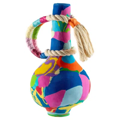 Pre-owned Serena Confalonieri Jambo Artisanal Vase In Colorful Salvaged Rubber In Sand