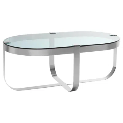 Pre-owned Serena Confalonieri Ring Oval Coffee Table In Chrome Frame & Sea Blue Top By