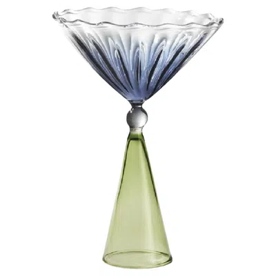 Pre-owned Serena Confalonieri Set Of 2 Calypso Blue And Green Martini Glasses By