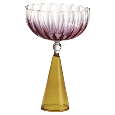 Pre-owned Serena Confalonieri Set Of 2 Calypso Pink And Amber Wine Glasses By