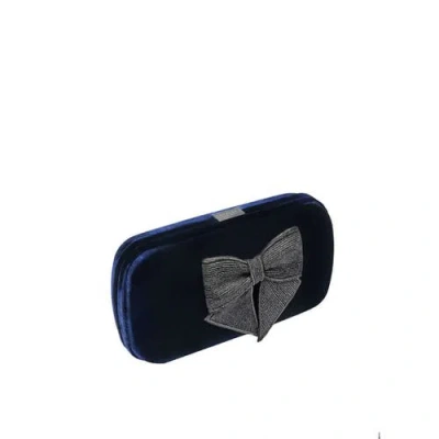 Serena Uziyel Fiocco Velvet Clutch In Navy