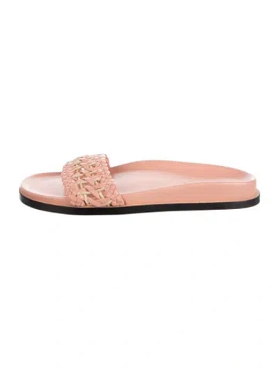 Pre-owned Serena Uziyel Leather Braided Accents Slides In Pink