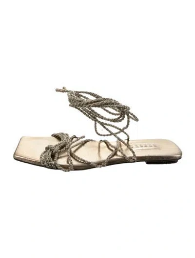Pre-owned Serena Uziyel Leather Slides In Gold