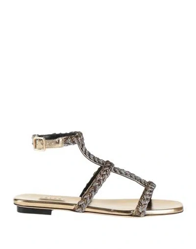 Serena Uziyel Woman Sandals Gold Size 7.5 Leather, Textile Fibers In Neutral