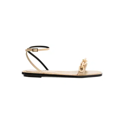 Serena Uziyel Women's Neutrals Catena Notte Natural Ankle Cross Flat Sandal In Gold