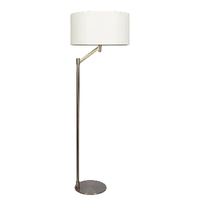 Serene Brushed Nickel Floor Lamp With Rotary Switch Metal Base White Linen Shade In Black