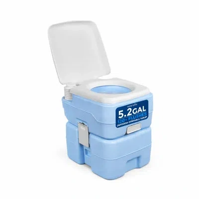 Serenelife 20 Liter Outdoor Portable Toilet With Detachable Waste Holding Tank, Carry Bag, Plastic Funnel, Hand In Pp