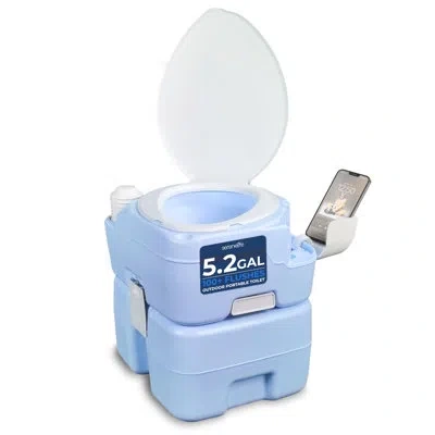 Serenelife 20 Liter Outdoor Portable Toilet With Extra Large Seat, Phone Holder, Detachable Waste Holding Tank, In Pp