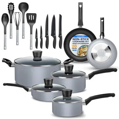 Serenelife 20 Piece Aluminum Non Stick Cookware Set In Gray