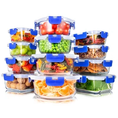 Serenelife 24 Piece Non-stick Glass Bakeware Set In Blue;clear