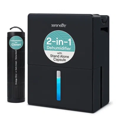 Serenelife 2-in-1 91 oz Dehumidifier For Home, Bedroom, Bathroom, Basement With Removable Cylinder & Drying Bas In Satin Black