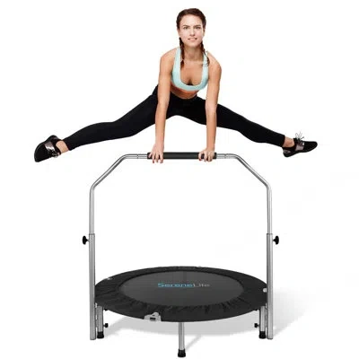 Serenelife 3.3' Foldable Round Indoor Fitness Trampoline With Handlebar