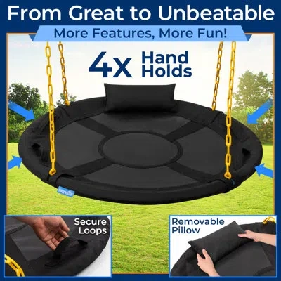 Serenelife 40" Saucer Swing - Outdoor Swing Set With Heavy-duty Chains & Hanging Kit, Swinging Seat Spinner Wit In Black