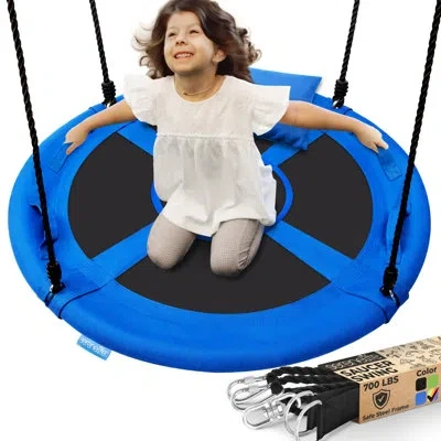 Serenelife 40" Saucer Swing - Outdoor Swing Set With Universal Hanging Kit, Swinging Seat Spinner With Pillow & In Blue