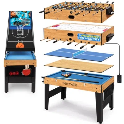 Serenelife 48" 6-in-1 Multi Game Table, Full-size Indoor And Outdoor Arcade Sports Table With Pool, Air Hockey,