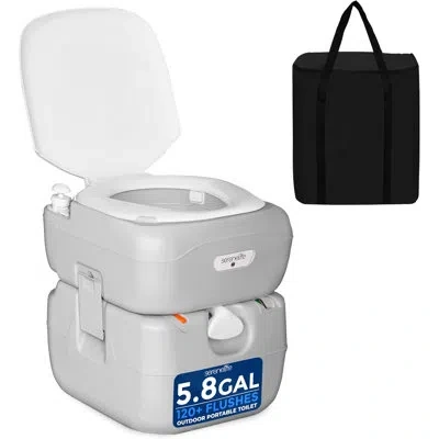 Serenelife 5.8 Gal Portable Camping Toilet For Adults, 100+ Flushes Porta Potty Camp Toilet With Detachable Was In Silver