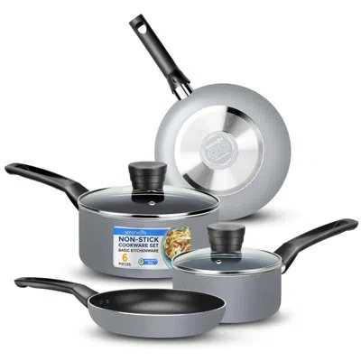 Serenelife 6 Piece Aluminum Non Stick Cookware Set In Gray