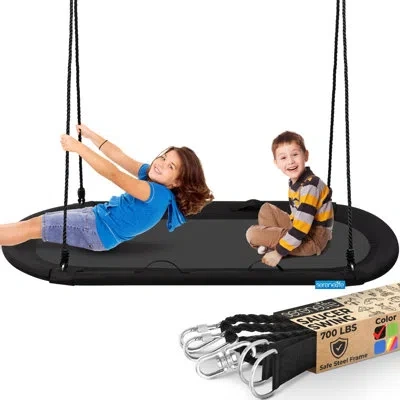 Serenelife 67" Oval Saucer Swing - Giant Outdoor Swing Set With Universal Hanging Kit, Swinging Seat Spinner Wi In Black